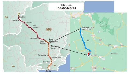 Trecho em estudo km 563 a 617