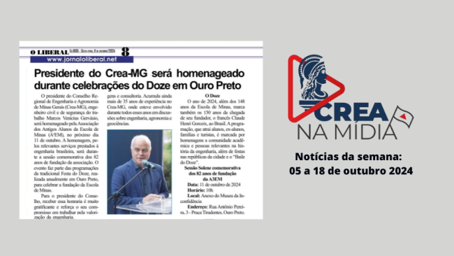 Honraria recebida pelo presidente do Crea-MG durante celebrações do Doze é destaque na Mídia