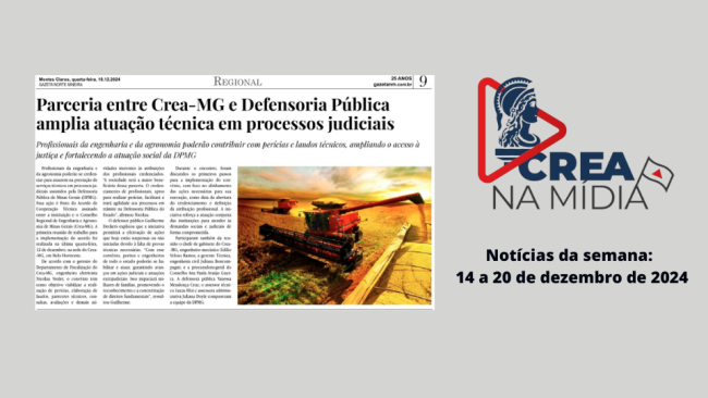 Parceria entre Crea-MG e Defensoria Pública é destaque no Crea na Mídia