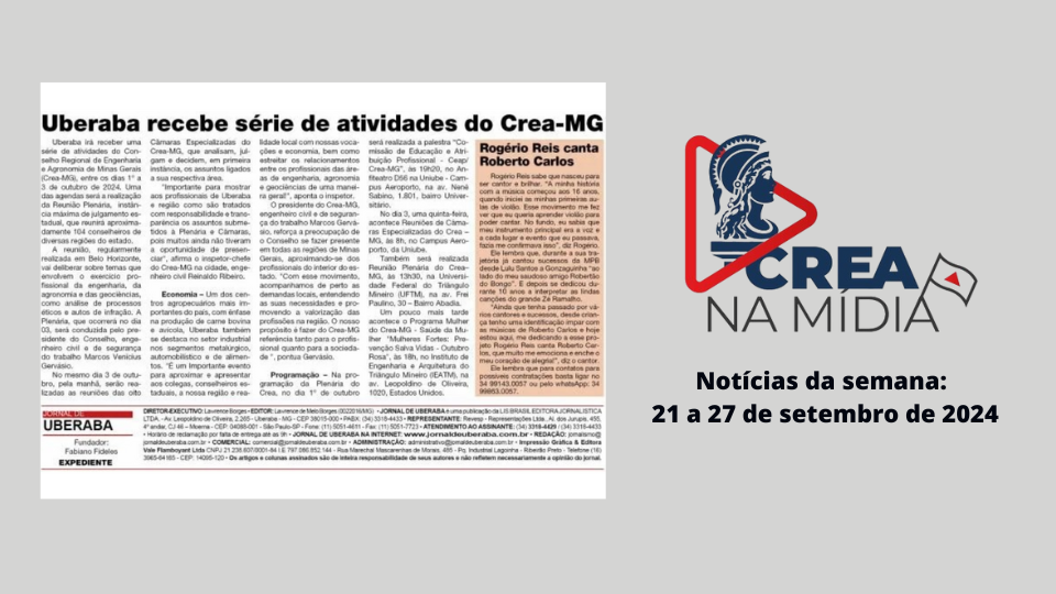Próximas atividades do Crea-MG em Uberaba são destaque na mídia
